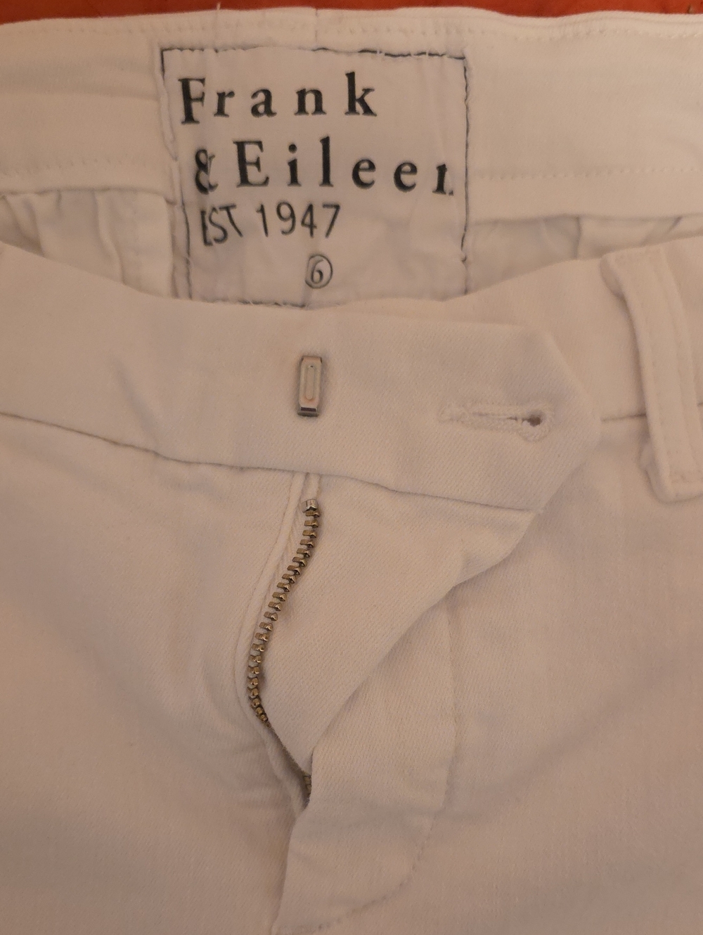 Frank & Eileen Cream/White Cotton Zip-Front Pants Size 6